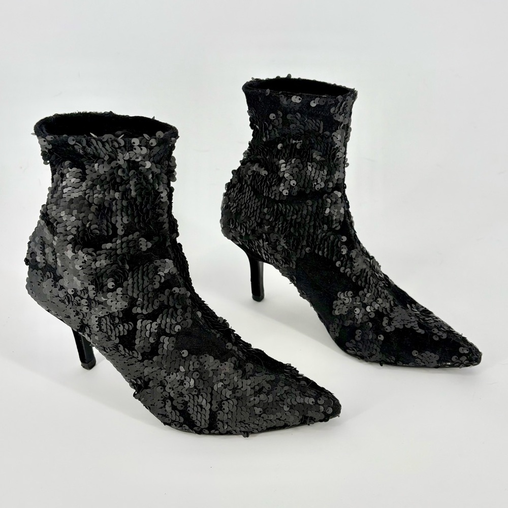 ZARA Velvet and Sequin Ankle Boot - Picture 6 of 16